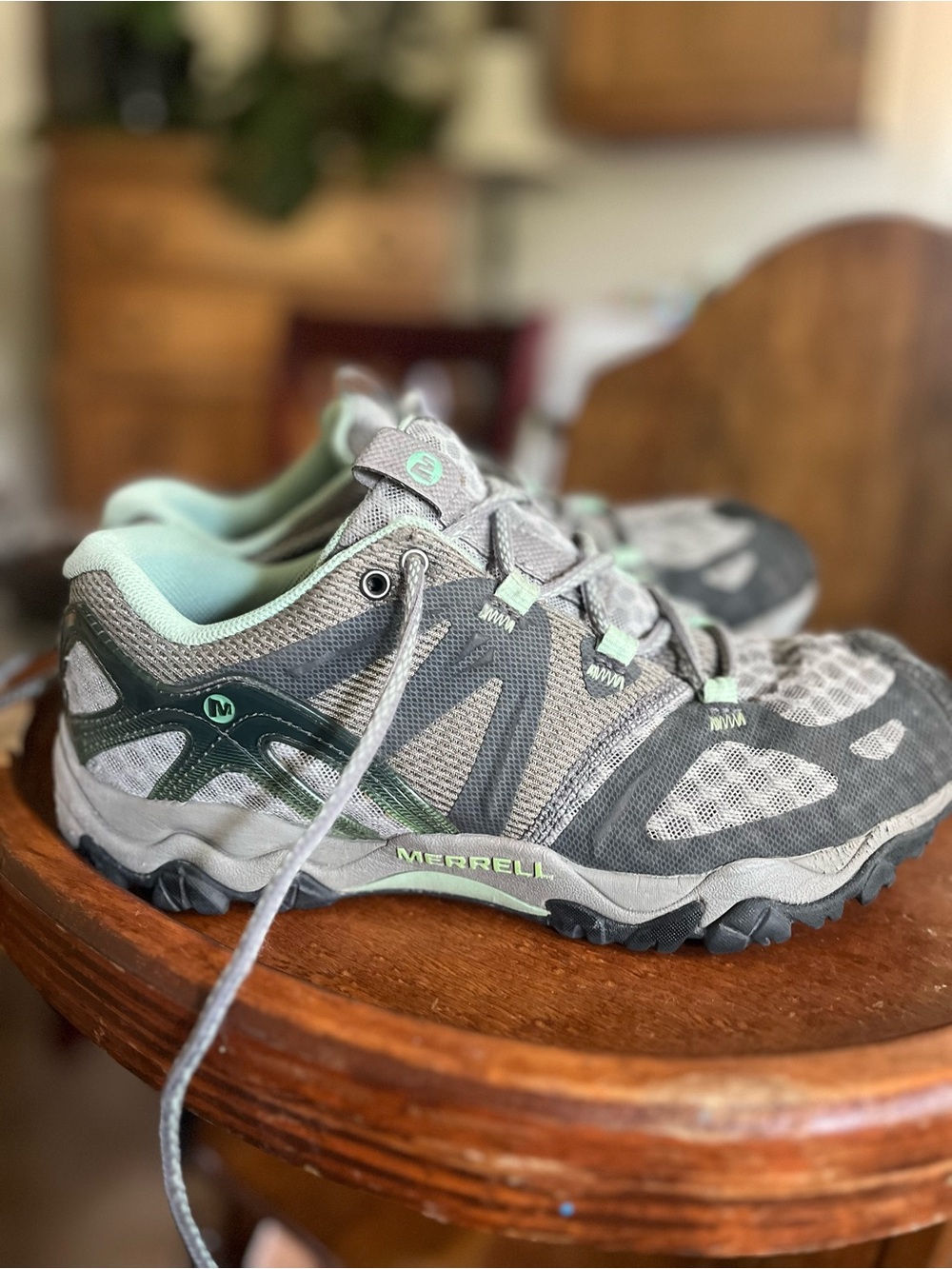 Merrell Women's Gray and Mint Performance Trail Running Shoes Size 8 US